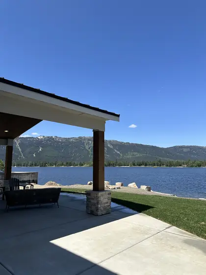 Spotless windows on a lakeside covered patio