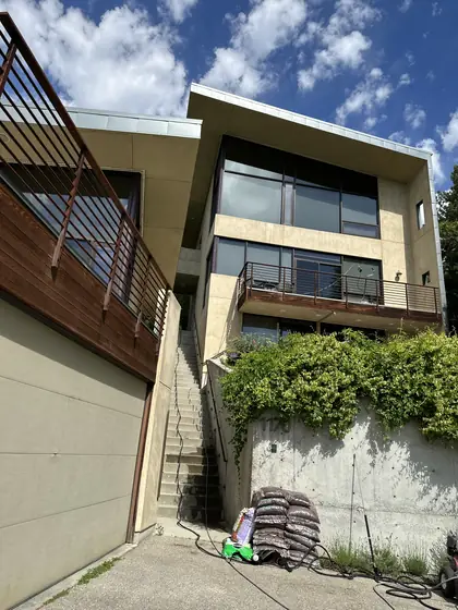 Modern multi-level home with clean windows