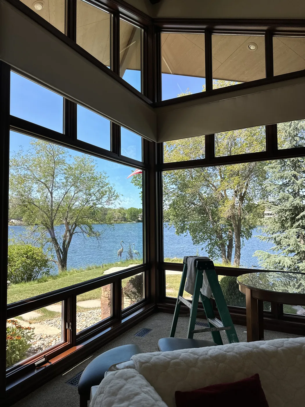 Spotless picture windows showcasing an unobstructed Treasure Valley lake and foothills view